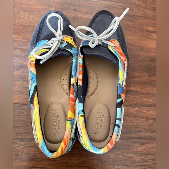 Sperry Women's Starfish Textile and Leather Navy and Coral Flats-Size 6.5 - Picture 10 of 11